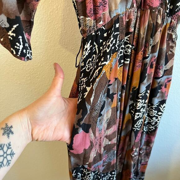 D' Lim Vintage Abstract Pink Floral Long Sleeve Dress with Belt Pockets Size XS - Picture 4 of 16